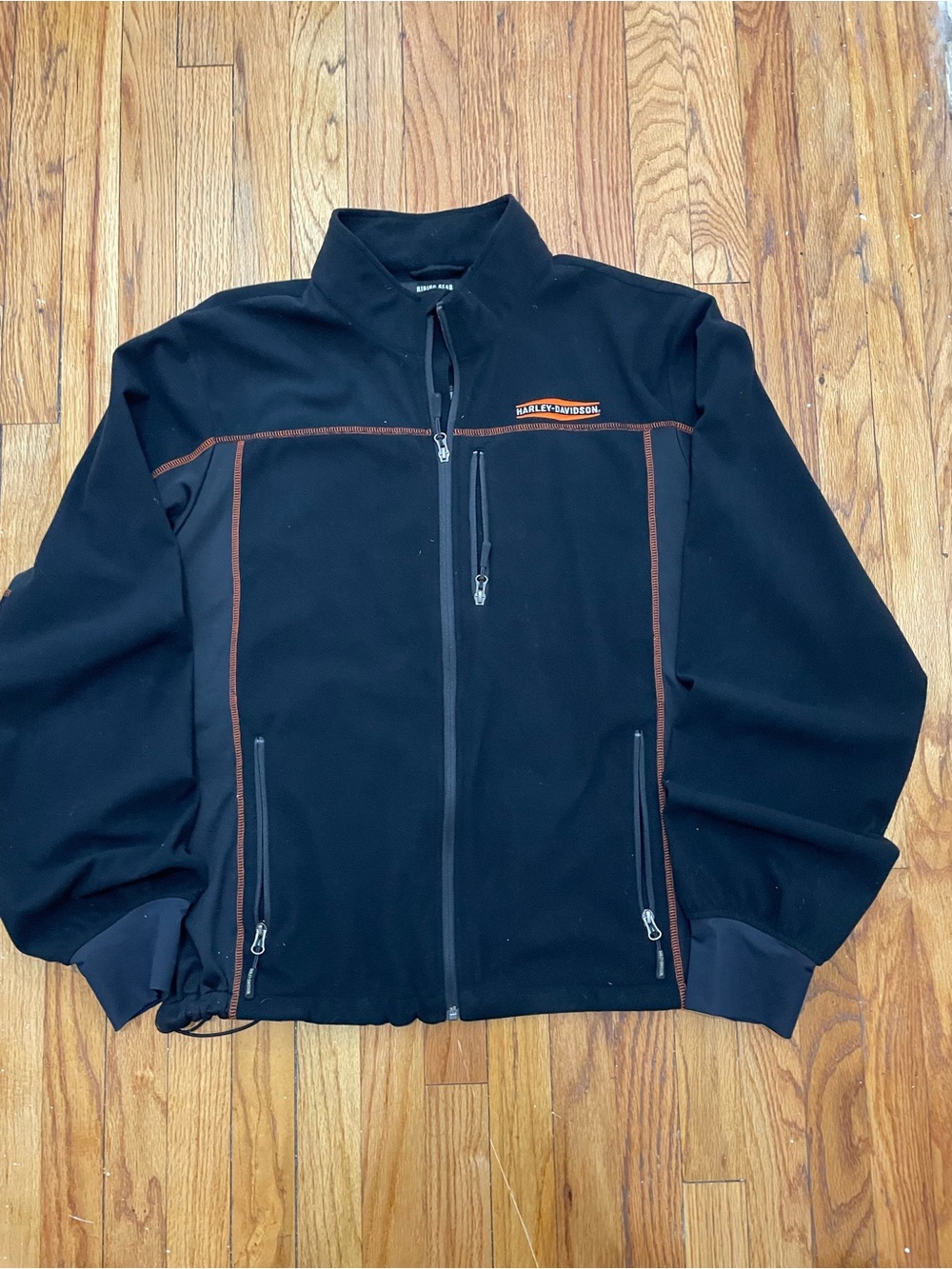 Harley-Davidson Black Windbreaker Jacket with Orange Stitching